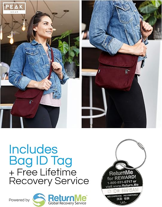 Peak Gear Crossbody Travel Purse with RFID Blocking Pocket and Lifetime Recovery Service. Nylon Shoulder Bag