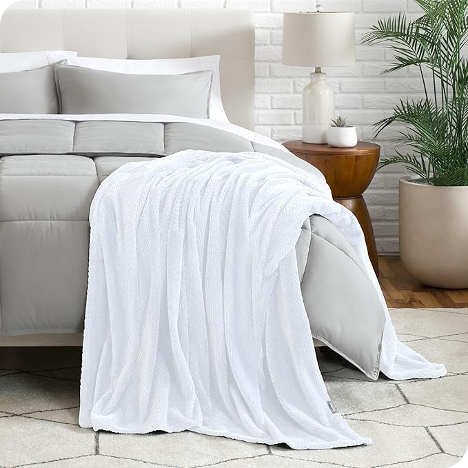 Bare Home Textured Fleece Blanket - Full/Queen - Ultra-Soft Lightweight for Bed, Sofa, and Couch - Luxury Microplush - Cozy Warm Blanket (Full/Queen, Chevron White)
