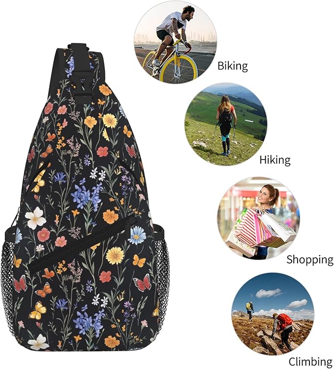 SUPLUCHOM Sling Bag Vintage Botanical Flower Wildflower Hiking Daypack Crossbody Shoulder Backpack Travel Chest Pack for Men Women