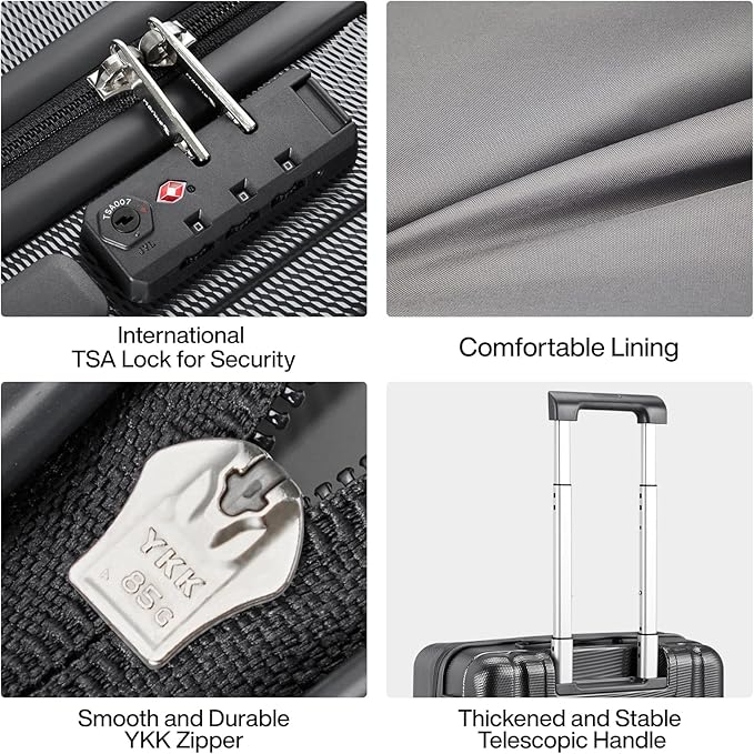 Hanke 24 Inch Luggage Suitcases With Spinner Wheels Lightweight PC Hard Shell Rolling Suitcase With Travel Lock,Checked-Medium 24-Inch(Jet Black)