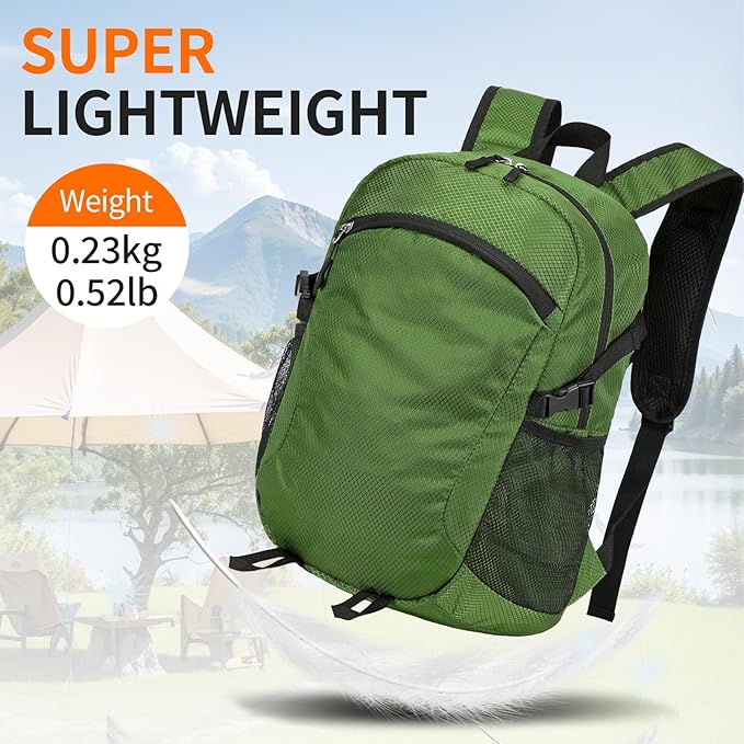Small Hiking Daypack,15L Water-Resistant Hiking Backpack Packable Lightweight Travel Day Pack for Women Men (Green, Small)