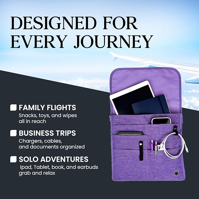 SO~MINE Airplane Pocket Organizer | Tray Table Cover | In Flight Seat Back Organizer Bag | Commuter Essential Travel Bag | Media Pouch For Flying | Travel Gift | Attaches To Luggage