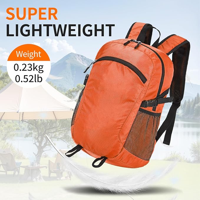 Small Hiking Daypack,15L Water-Resistant Hiking Backpack Packable Lightweight Travel Day Pack for Women Men (Orange, Small)