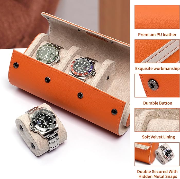 MOZSLY Watch Roll Travel Case 3 Slots Portable Box for Men and Women Watches Organizer Storage Holder PU Leather