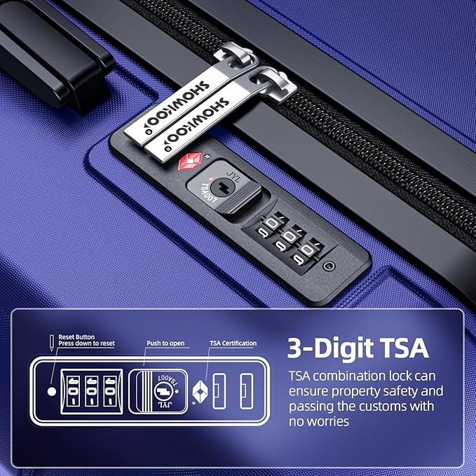 SHOWKOO Luggage Sets Expandable PC+ABS Durable Suitcase Sets Double Wheels TSA Lock 4 Piece Luggage Set Royal Blue