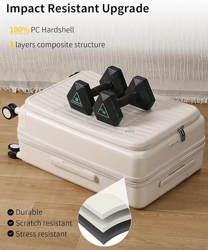 aji Expandable Top Open Luggage Sets 2 Piece with Spinner Wheel, 20/26 Inch Luggage with TSA Lock, Lightweight PC Hardside Travel Luggage Suitcases for Men Women, Coconut White