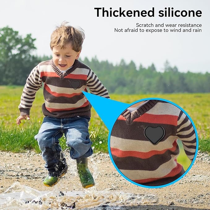 DDJ for AirTag Holder for Kids (2 Pack), Hidden Silicone Case for Apple AirTag GPS Tracker Kids with Invisible Pin, Anti Lost, for Elderly/Luggage/Clothing/Shoes/Backpack/Family Travel (Black+Blue)