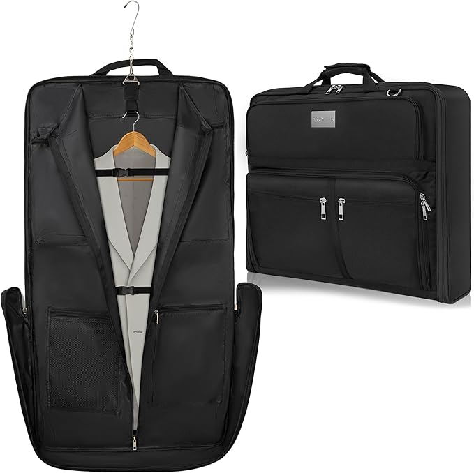 AKOZLIN Travel Luggage Garment Bag Foldable Hanging Suit Bag with Shoulder Strap For Men Women Business Black