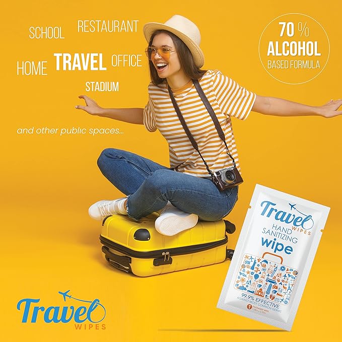 Hand Sanitizing Travel Wipes – 30ct Individually Wrapped | Fragrance-Free, Moisturizing, 70% Isopropyl Alcohol Wipes | Travel, Home, Office, Daily Use | Made in USA