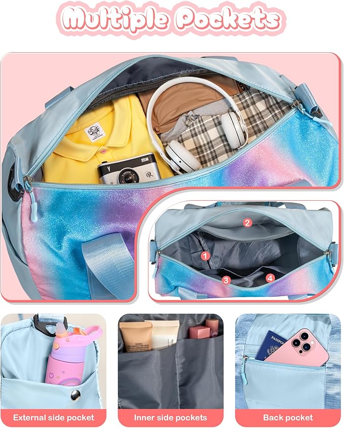 Gifts for Niece-Girl Gym Bag with Shoe Compartment, Kid Personalized Weekender Overnight Bags, Initial Travel Tote with Makeup Pouch, Birthday Gift for Sister Granddaughter (Letter J)