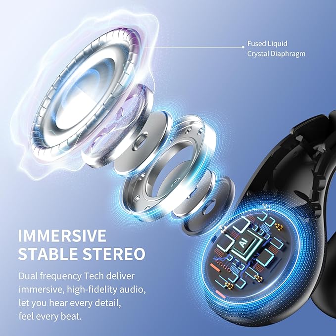 Open Ear Earbuds Wireless Bluetooth 6.1 Earphones, Flexible Clip On Ear buds with 36H Playtime LED Display Bone Conduction Headphones, IPX7 Waterproof Light Weight Fit for Every Ear, Sport, Workout