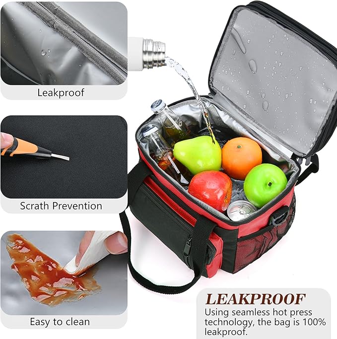 Insulated Lunch Bag Women & Men | Large Adult Lunch Box | Double-Layer Reusable Lunch Bags | Leak-Proof Tote Cooler Bag for Work Picnic Outdoors | 16L, Red