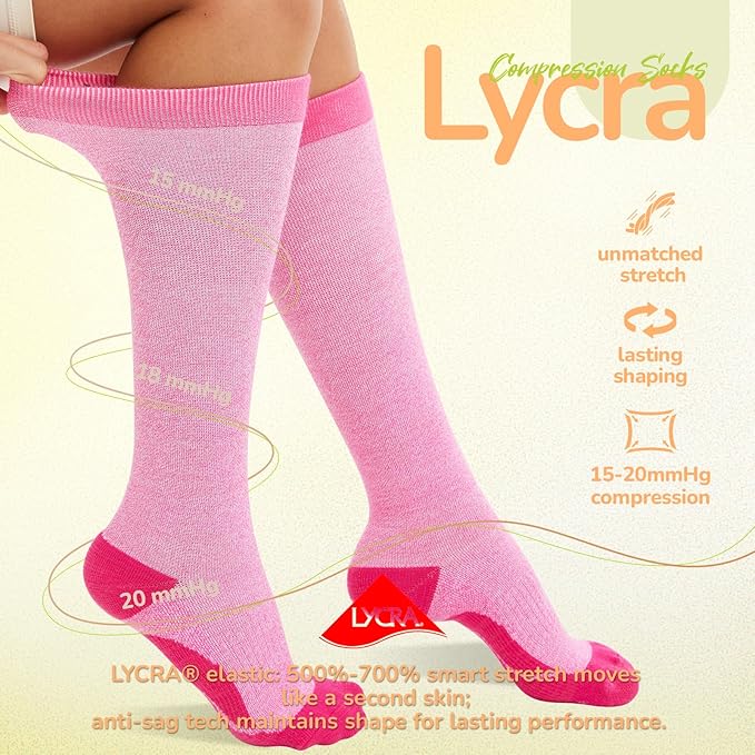 Merino Wool Compression Socks for Women Men, 15-20 mmHg Knee High Socks for Flying, Travel, Running