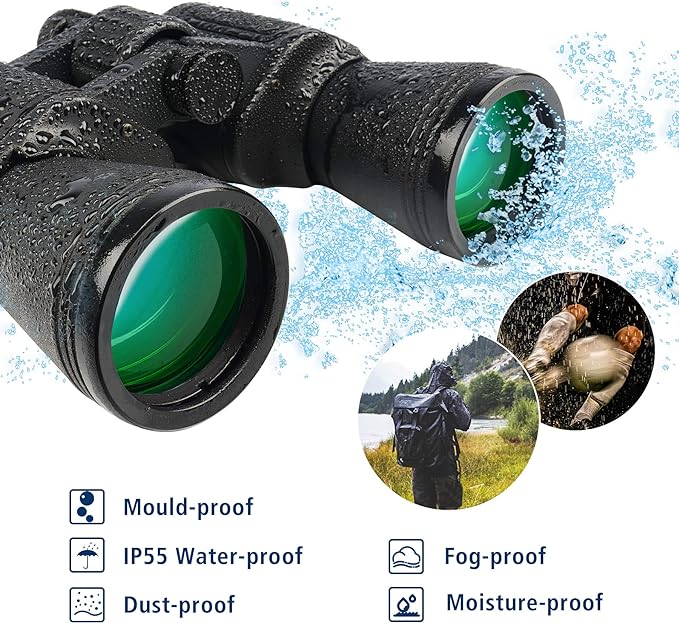 UncleHu 20x50 High Power Binoculars for Adults with Low Light Night Vision, Full-Size Waterproof Binoculars for Bird Watching Hunting Travel Football Games Stargazing with Carrying Case and Strap