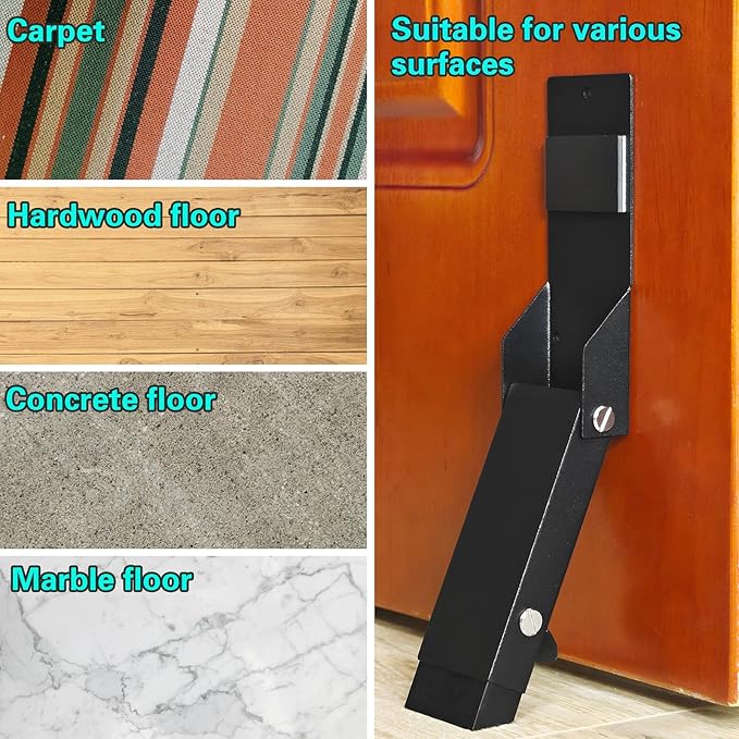 Door Stoppers No Drilling, Kick Down Door Stop, Door Stops for Bottom of Door, One Touch Rubber Door Stop Holder Keep Door Open, Self-Adhesive or Screw Easy Install, Upgraded Anti-Slip Rubber