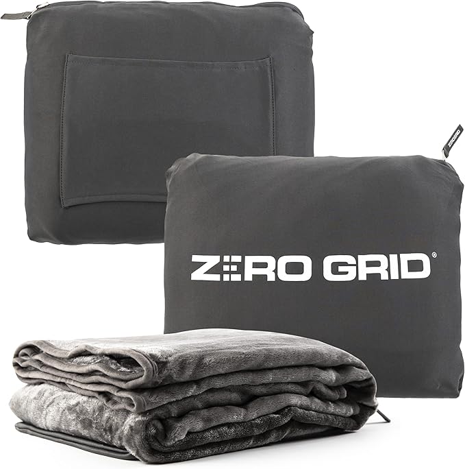 Lightweight Travel Blanket - Premium & Compact Airplane Wearable Blanket with Neck Snaps, Cozy Foot Pockets, Zipper Pouch - Converts into Soft Pillow - Designed for Ultimate Comfort - Shadow