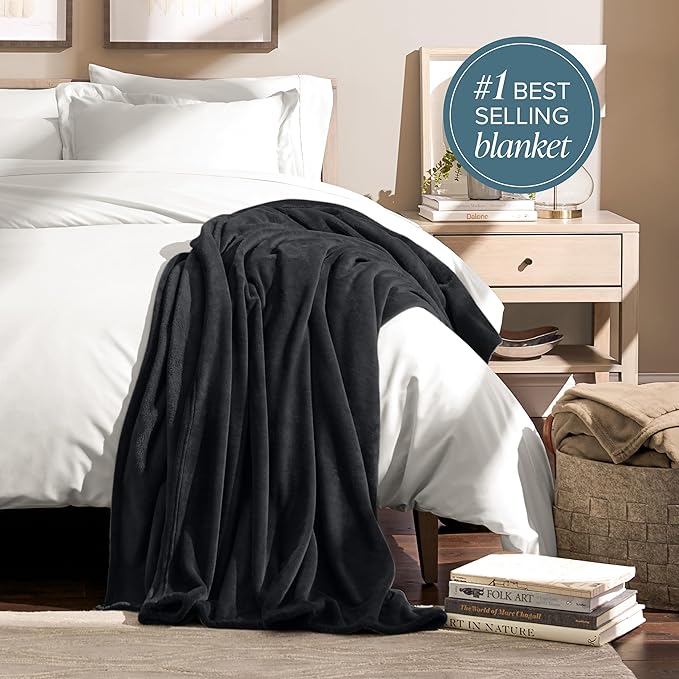 Bare Home Fleece Blanket - Full/Queen - Ultra-Soft Lightweight for Bed, Sofa, and Couch - Luxury Microplush - Cozy Warm Blanket (Full/Queen, Black)