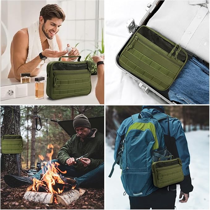 Travel Toiletry Bag for Men, Hanging Toiletry Bag, Portable Organizer Dopp Kit Shaving Bag for Toiletries Tactical Accessories Essentials - Army Green