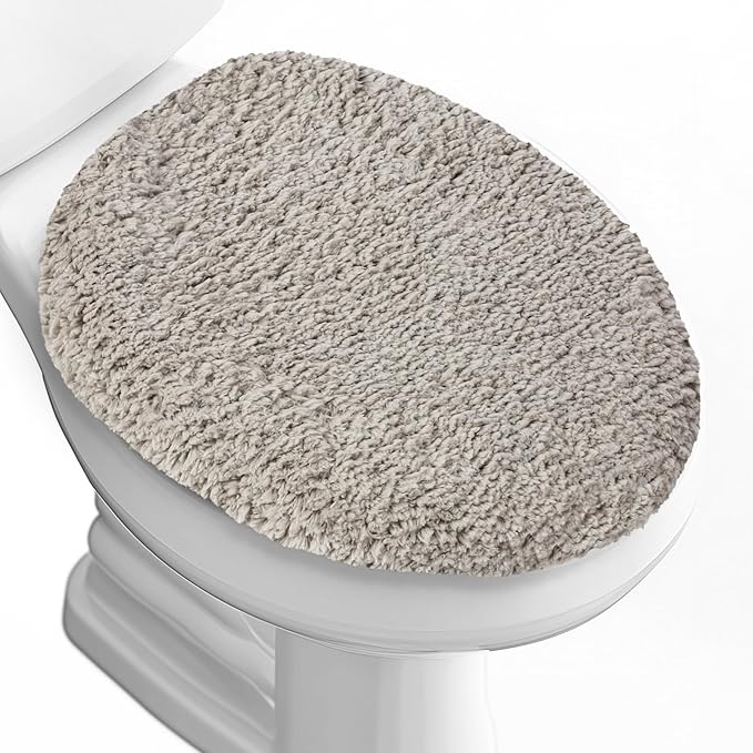 Microfiber Elongated Toilet Seat Cover 19.5"x 15" Machine Washable Solid Toilet Lid Cover Adjustable Rubber Backing Fits Most 18-19.5" L x 14-16" W Elongated Toilet Seat