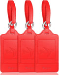 Teskyer Luggage Tags, 3 Pack Premium PU Leather Luggage Tags for Suitcases, Privacy Protection Travel Bag Tags, Red