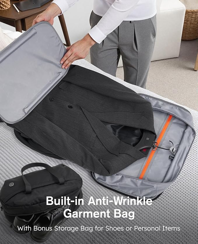 Tolaccea Travel Backpack with Garment Bag, Suit Carry On Backpack, TSA Flight Approved for Travel & Business Trips with Dual Laptop Storage for 17.3" and 12.9" & Extra Toiletry Bag, 45-55L Expandable