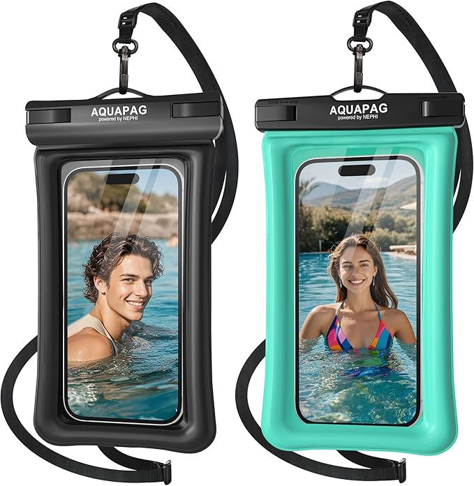 NEPHI IP68 Waterproof Phone Pouch 2 Pack-Up to 7.0"，Adjustable Neck Lanyard Floating Waterproof Phone Case for iPhone,Phone Dry Bags for Vacation Beach Pool Travel Essentials (Black Green 2 Pack)
