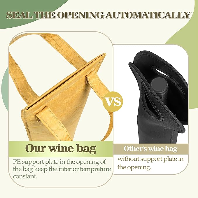 Tirrinia Single Wine Carrier Tote, Insulated Wine Cooler Bag for Travel, Picnic, & Wine Gifts – Thermal Padded Wine Bottle Holder Tote for Men & Women, Wine Gift for Wine Lovers, DuPont Paper