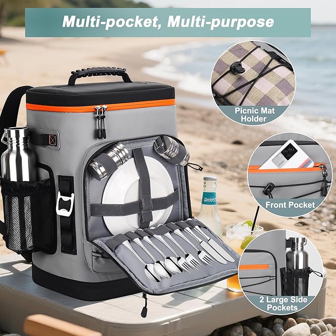 Large 52cans Cooler Backpack, Insulated, Waterproof, Leak Proof, 30L Large Capacity