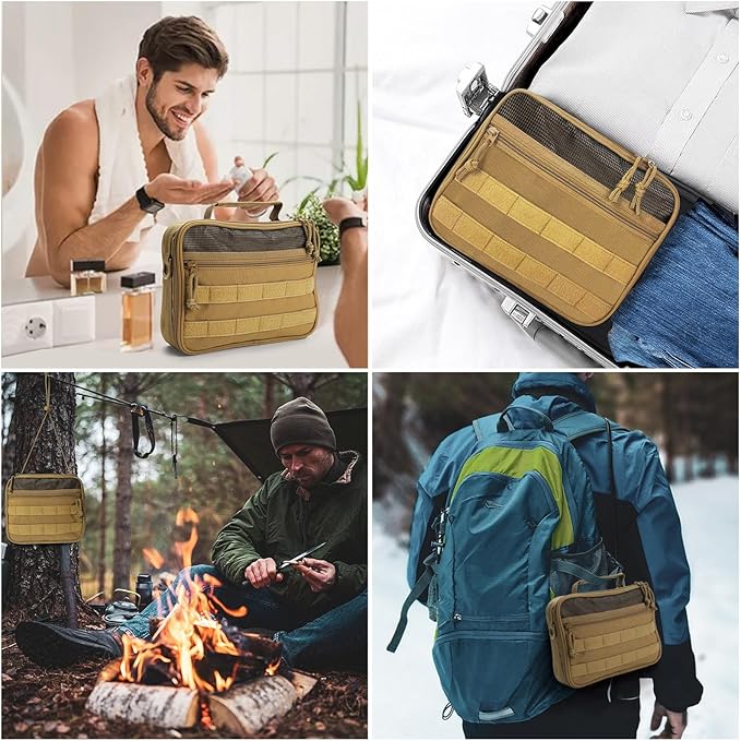 SUNRISING Toiletry Bag for Men Hanging Travel Toiletries Organizer Dopp Kit Toiletry Bags Shaving Hygiene Bag, Durable Bathroom Essentials Men's Toiletry Bag for Short Trips & Camping - Khaki