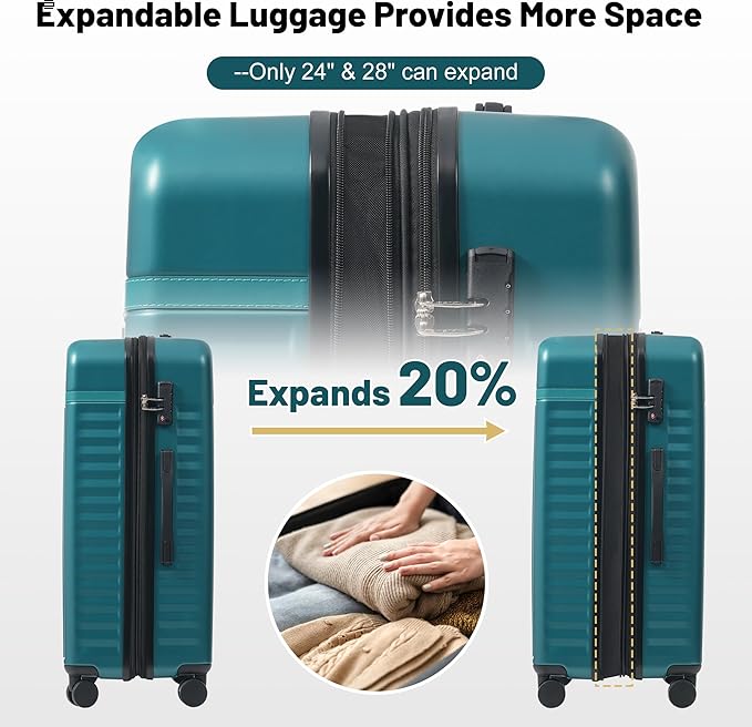 Merax Luggage Sets, Durable Hardshell 3 Piece Suitcase with Double Spinner Wheels and Handle Bags,Lightweight Carry on Luggage with TSA Lock,20+24+28 inches,Dark Green
