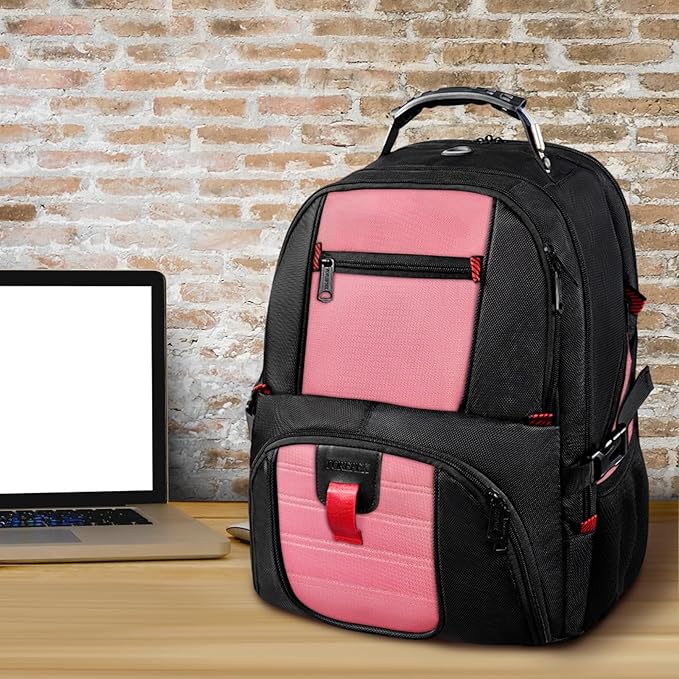YOREPEK Travel Backpack, Extra Large 50L Laptop Backpacks for Men Women, Water Resistant College Backpack Airline Approved Business Work Bag with USB Charging Port Fits 17 Inch Computers, Pink