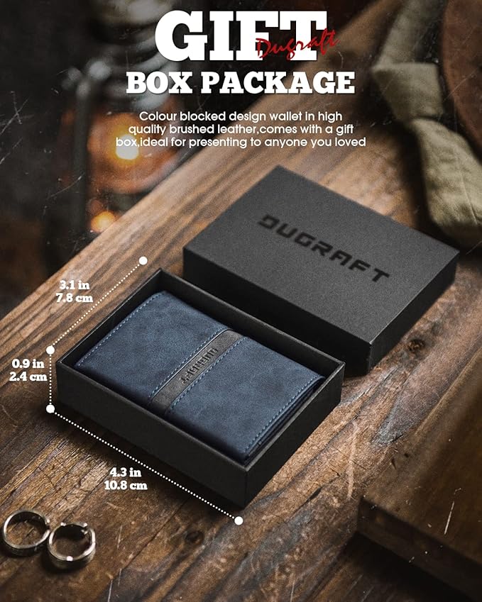 DUGRAFT Card Holder Wallet with ID Window, Leather Mens RFID Blocking Minimalist Pop-Up Wallet Aluminum Metal Credit Card Case with Banknote Compartment