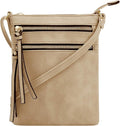 DELUXITY | Crossbody Purse Bag | Functional Multi Pocket Double Zipper Purse | Adjustable Strap | Medium Size Purse | Camel