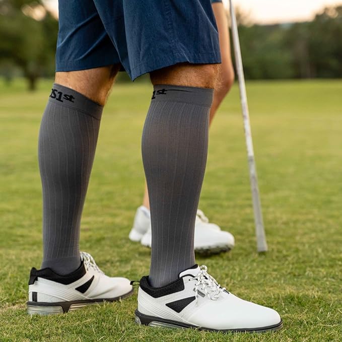 Medical Grade Compression Socks for Men & Women 15-20 mmHg by OrthoSleeve (Grey w/Stripes, Large)