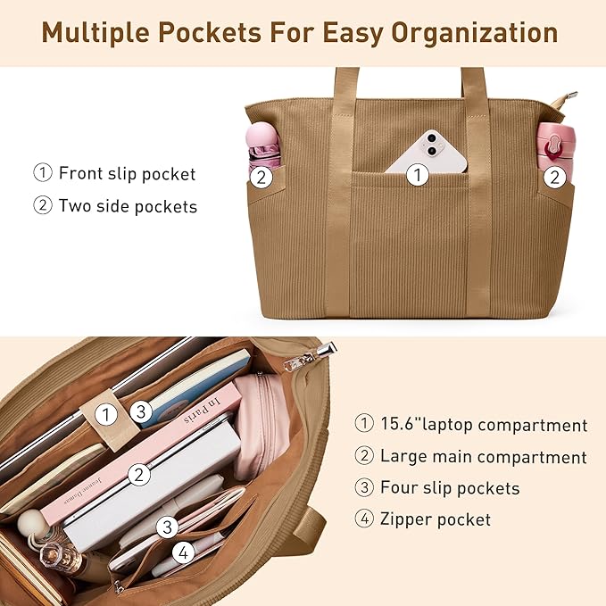 Tote Bag for Women with Zipper, Travel Tote Bags with Compartments Large Shoulder Bag Handbag for Gym Work School