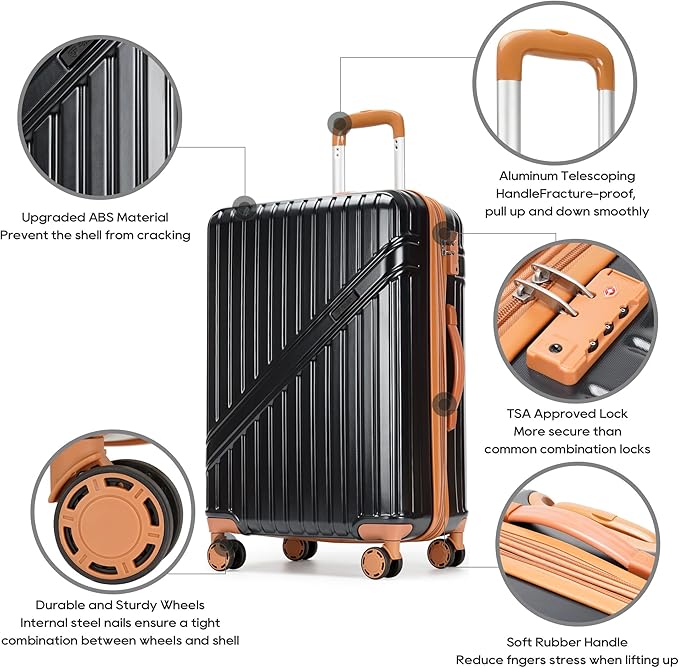 GinzaTravel Luggage Sets 3-Piece Expandable Suitcases with Wheels PC+ABS Durable Hardside Luggage sets TSA lock