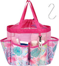 F-color Mesh Shower Caddy Portable with Drawstring - Upgrade Deeper 7 Pockets Dorm Room Essentials for Guys Girls with S Hook, Shower Bag Basket Tote for College Camping Bathroom, Pink Flamingo