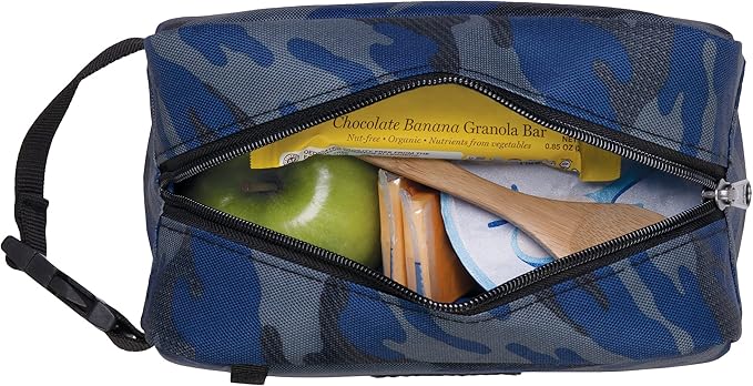 PackIt Freezable Snack Box, Sporty Camo Charcoal Navy, Built with ECOFREEZE Technology, Collapsible, Reusable, Zip Closure with Buckle Handle, Great for All Ages and Fresh Snacks on the go