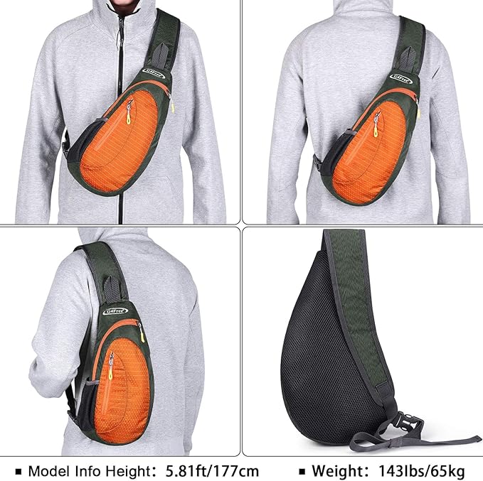 G4Free Sling Bag for Men Women, Small Crossbody Backpack Lightweight Chest Shoulder Bags for Travel, Outdoor and Sports (Grey-orange)