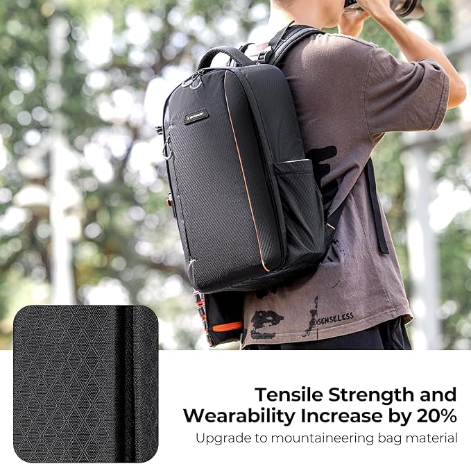 K&F Concept Camera Backpack for Photographers Large Waterproof Photography Camera Bag with Laptop/Tripod Compartment for Men Women Black Orange