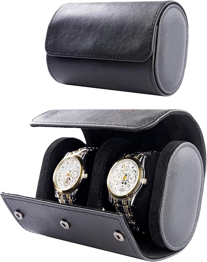 MR.OKAY 2 Watch Travel Case- Classic Leather Watch Case With Superb Texture.Portable Watch Roll Or Organizer For Storage And Display. Travel Gift for Men, All Handcrafted By Leather Craftsmen.