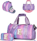 Birthday Gifts for 4 5 6 7 8 9 10 11 12 13 Year Old Girls-Girl Gym Bag with Shoe Compartment, Kid Weekender Dance Bags,Travel Tote with Makeup Pouch, Preppy Things for Kids (Letter E)