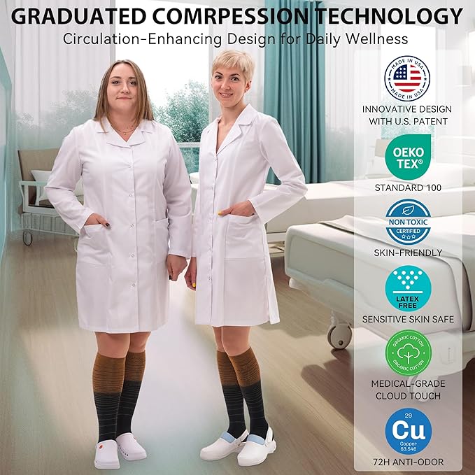 NEWZILL Copper Compression Socks for Women & Men 15-20mmHg Cotton Rich Odor Control Dress Socks for Business Casual Running Medical Athletic Support, Edema Diabetic Relief
