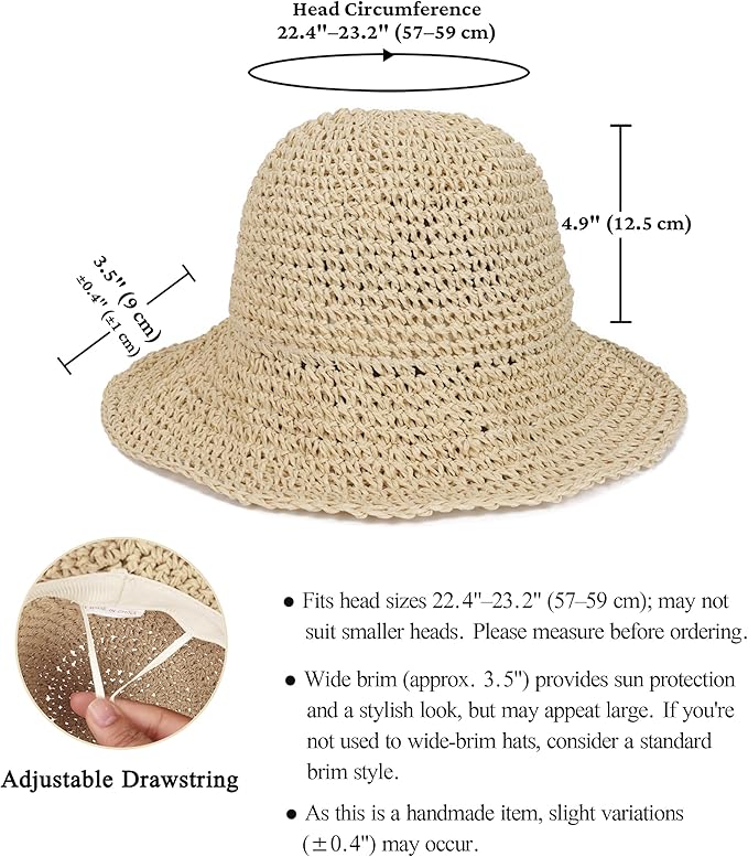 Womens Wide Brim Straw Sun Hat Foldable Floppy Crochet Beach Hat for Summer
