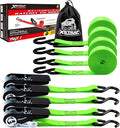 XSTRAP STANDARD Ratchet Tie Down Straps 4 Pk 10 Ft- 300 Lbs Load Cap- 900 Lbs Break Strength-Cargo Straps for UTV, ATV, Pickup,Truck, Moving Appliances, Lawn Equipment, Neon Green