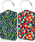 Set of 2 Luggage Tags for Suitcase Watercolor Rhombs and Colored Triangle Leather Baggage Tags Set with Stainless Steel Loop Name Address Labels Privacy Cover for Men Women Travel Bag Suitcase