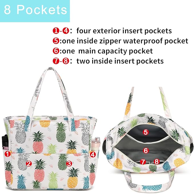 Waterproof Beach Tote Pool Bags for Women Ladies Extra Large Gym Tote Carry On Bag With Wet Compartment for Weekender Travel