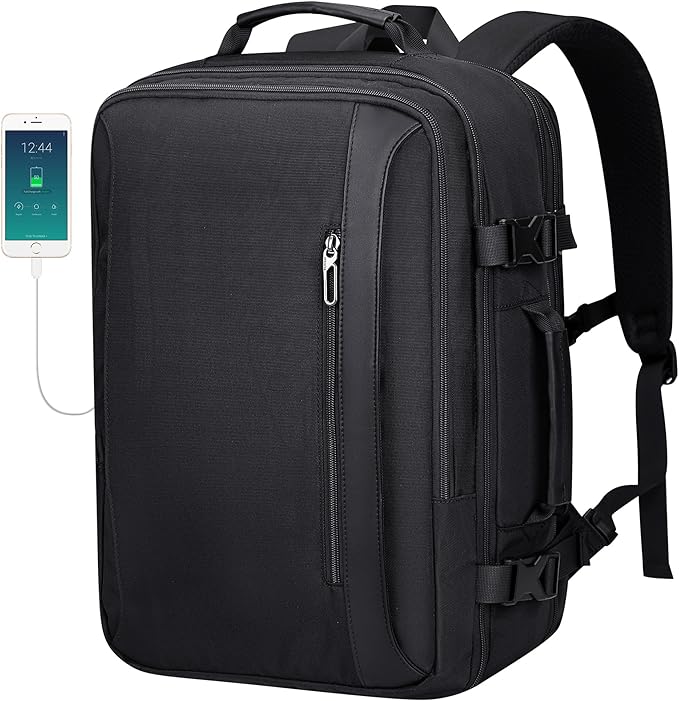 PIJUSHI Travel Backpack for Women Men Expandable Carry on Luggage Backpack Airline Approved Personal Item Laptop Bag(PE034 Black)