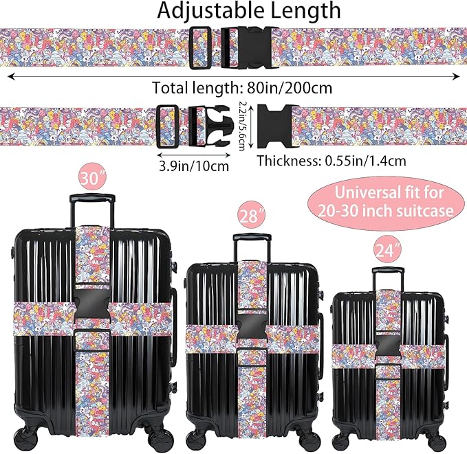 Monsters Luggage Straps for Suitcases, Adjustable Luggage Travel Belt to Keep Luggage Security While Travel, Strong Polyester Fabric, Easy-to-Recognize Funny Pattern Travel Essentials, 2 Pack