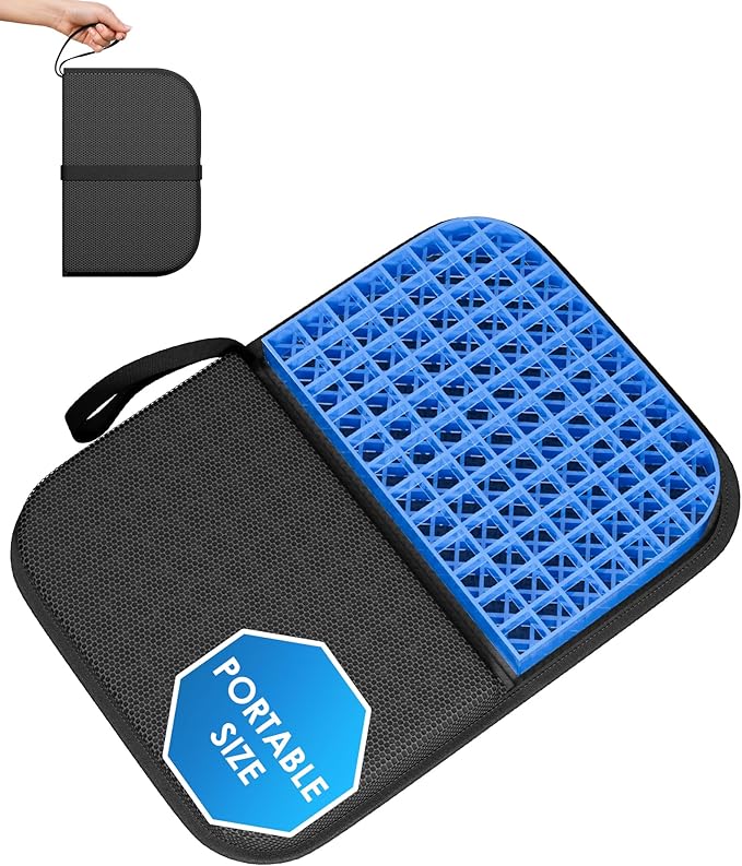 Gel Travel Seat Cushion, Portable Airplane Seat Cushion, 14.5" x 10.5" Thick & Foldable for Airplane Seats, Office Chair, Camping, Bleachers, Flights, Commute (Dark Grey)
